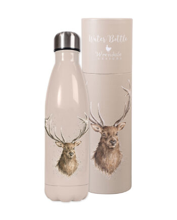 Botella de agua de metal con ilustración de ciervo